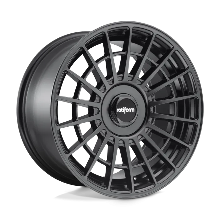 A Rotiform-branded black alloy wheel with a multi-spoke design is displayed against a transparent background.
